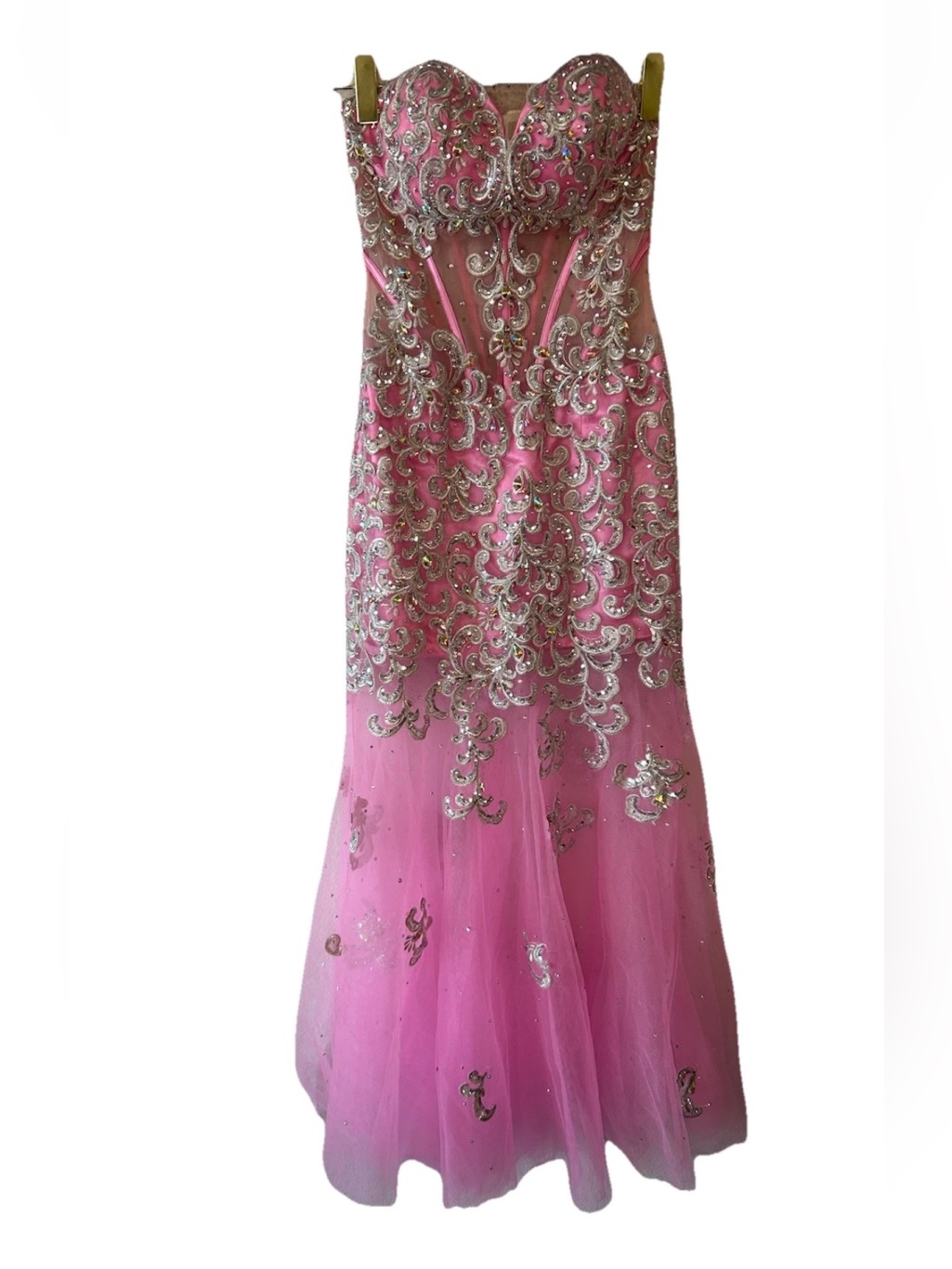 Jasz Couture Pink Silver Beaded Mermaid Prom Dress Corset Size 2 Sexy Red Carpet